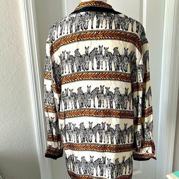 Jessica Holbrook Zebra Print Silk Shirt Fabulous Print Oversized VTG SZ S - Picture 5 of 7